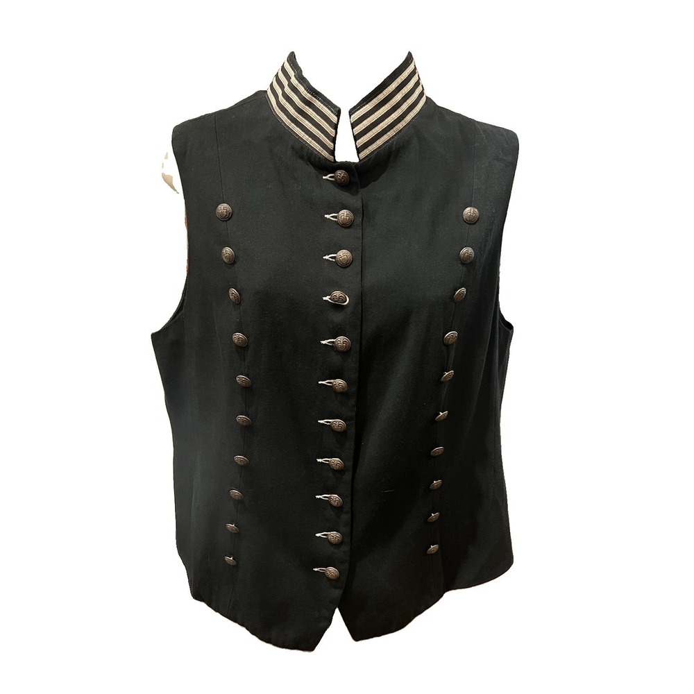 Vtg Karen Kane Military Vest L Black Brass Buttons Band Sgt Pepper Wool Blend